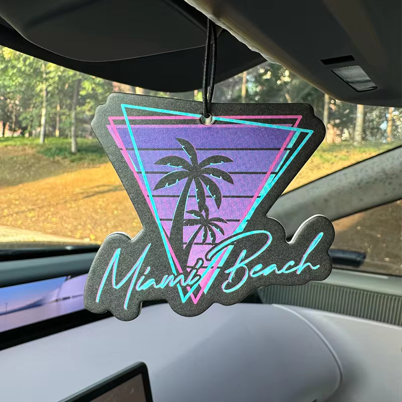 Parfum de voiture Miami Beach suspendu au rétroviseur, style palmiers néon